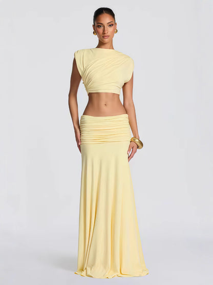 Relaxed Elegant Women Sleeveless Top Skirt Set
