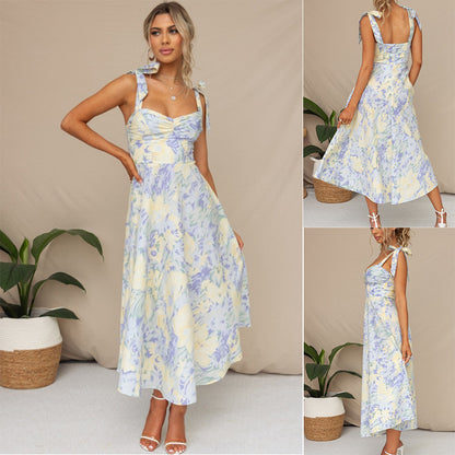 Floral V-Neck Sundress with Suspender Straps