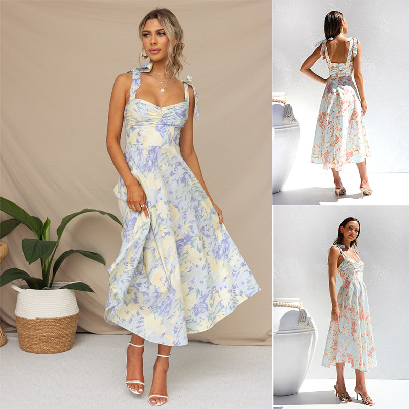 Floral V-Neck Sundress with Suspender Straps