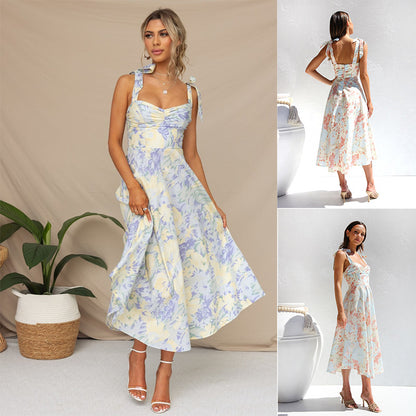 Floral V-Neck Sundress with Suspender Straps