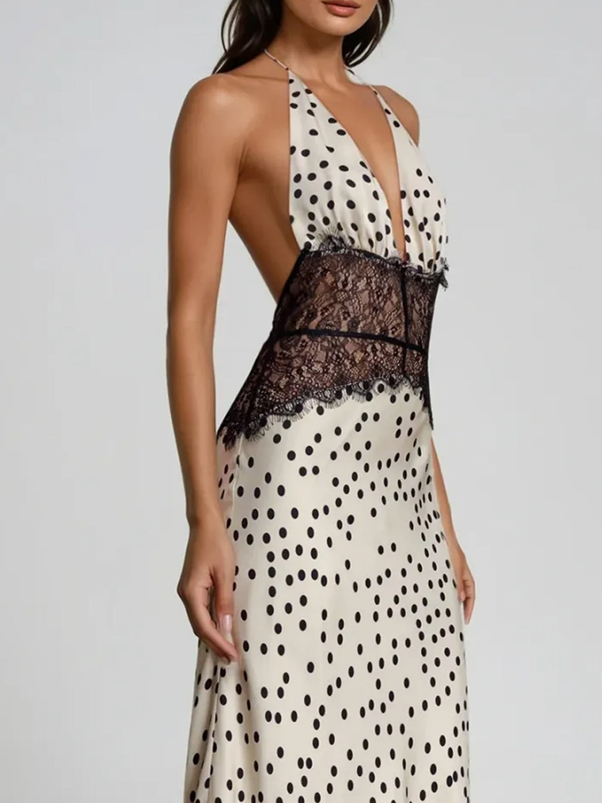 Polka Dot Satin Halter Dress – Going Out Dress