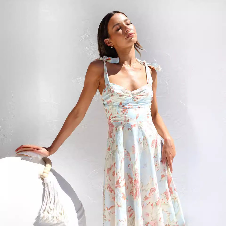 Floral V-Neck Sundress with Suspender Straps