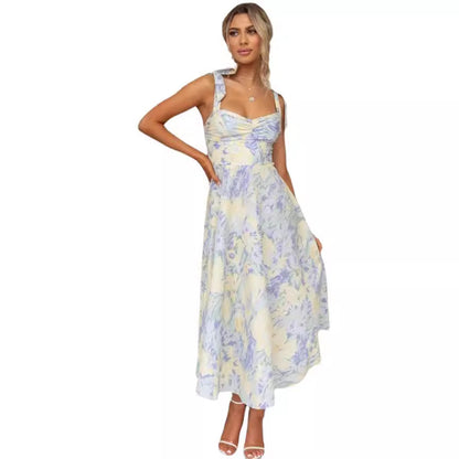 Floral V-Neck Sundress with Suspender Straps