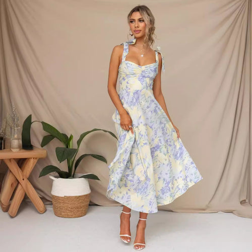 Floral V-Neck Sundress with Suspender Straps
