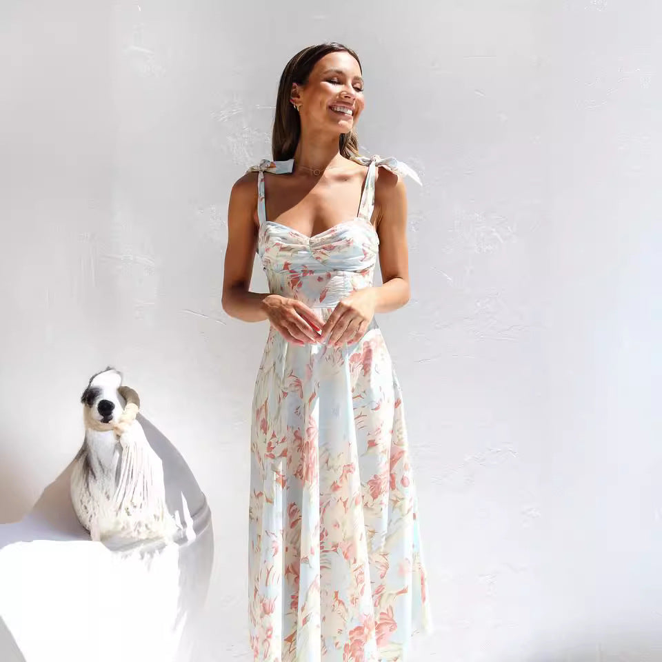 Floral V-Neck Sundress with Suspender Straps