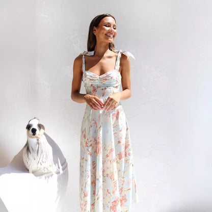 Floral V-Neck Sundress with Suspender Straps