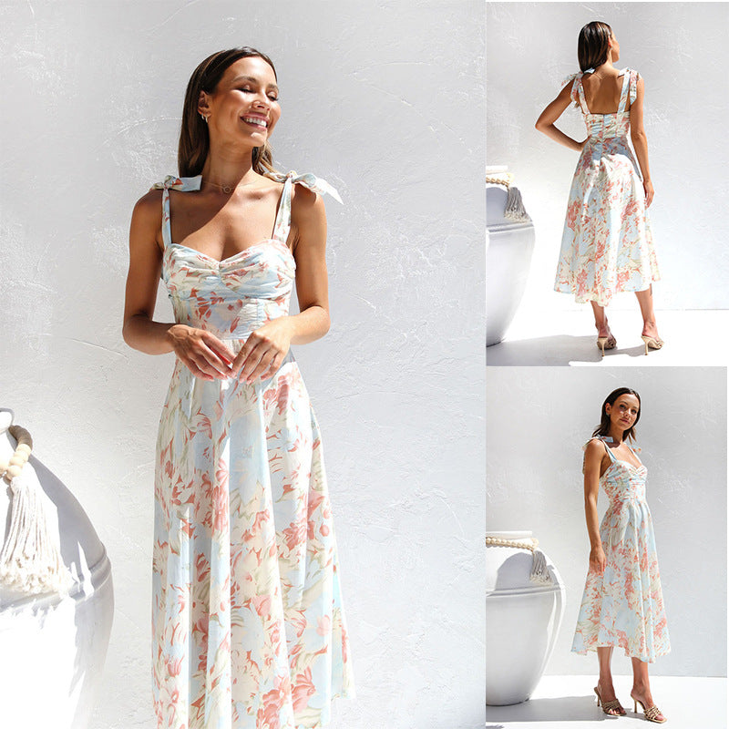 Floral V-Neck Sundress with Suspender Straps